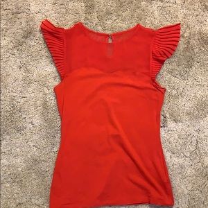 Express Red Flutter Sleeve Sheer Yoke Top Size S